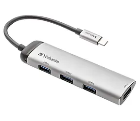 Verbatim 49147 šedá / USB hub / USB-C vstup / 4x USB 3.2 Gen 1 / 5 Gb/s