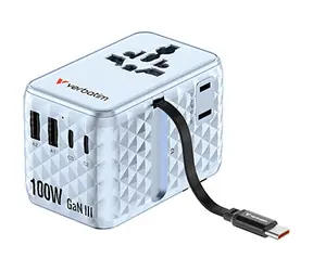 Verbatim Charge'n'Travel GaN III modrá / Cestovní adaptér / 2x USB-C / 2x USB-A / 100W
