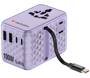 Verbatim Charge 'n' Travel GaN III fialová / Cestovní adaptér / GaN III / 2x USB-C PD / 2x USB-A / kabel USB-C / 100W