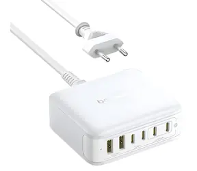 Baseus Nomos FH21 bílá / Nabíjecí stanice / 120W / GaN / 4× USB-C / 2× USB-A