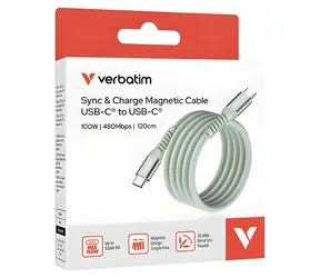 Verbatim 31855 Magnetický 100W USB-C kabel 1.2m zelená / USB-C(M) / USB-C(M) / PD & QC 3.0