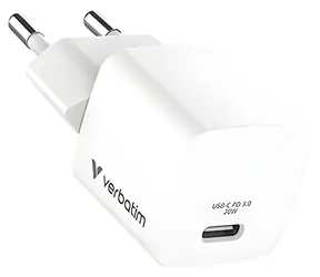Verbatim Mini GaN 20W bílá / Nabíjecí adaptér / 1x USB-C / PD 3.0