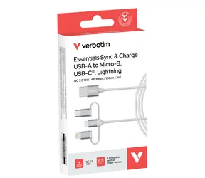Verbatim Sync & Charge 3-in-1 bílá / Nabíjecí a datový kabel / USB-A / USB-C + Micro-B + Lightning / 1 m / 18W PD