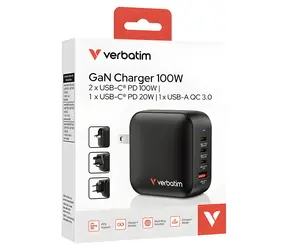 Verbatim 32231 Mini GaN šedá / Cestovní nabíječka / 100W / 3x USB-C PD / 1x USB-A QC 3.0 / vyměnitelné vidlice