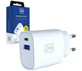 3mk FlowPower 25W bílá / Nabíječka / GaN / PD / QC4+ / 1× USB-A + 1× USB-C