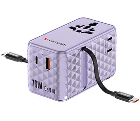 Verbatim Charge'n'Travel GaN III fialová / Cestovní adaptér / 70 W / 1x USB-C / 1x USB-A / 2x kabel USB-C / QC / PD
