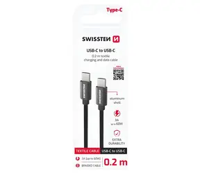 Swissten Textile černá / Datový kabel / USB-C na USB-C / 0,2 m