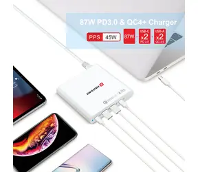 Swissten Edge GaN USB-C/USB-A bílá / Síťový adaptér / 35W PD / 18W QC