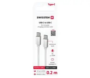 Swissten Textile stříbrná / Datový kabel / USB-C na USB-C / 0,2 m