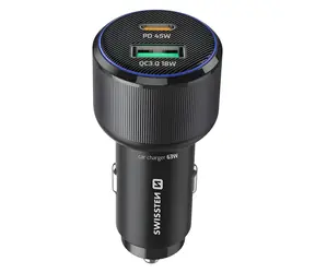 Swissten CL adaptér černá / Autonabíječka / USB-C PD + USB-A / 63W