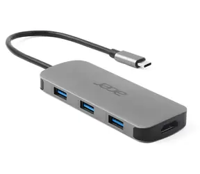 Acer 7v1 stříbrná / USB-C hub / 3× USB-A 3.2 / HDMI 4K 60Hz / Power Delivery 100W / čtečka SD+microSD