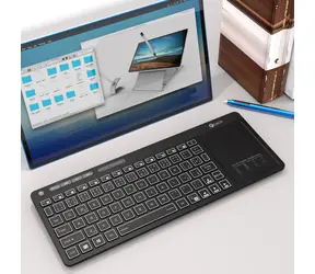C-TECH WLTK-03 černá / Bezdrátová klávesnice s touchpadem / Bluetooth 5.0 + 2.4 GHz / USB-C / LED