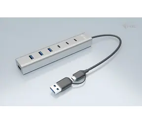 i-tec USB-C+USB-A Metal Charging HUB 7 Port / USB hub / USB 3.2 Gen 1 / 4x USB-A + 3x USB-C / nabíjení 7,5 W
