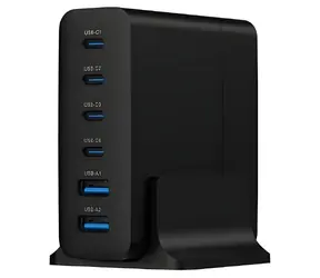Gembird TA-UC-2A4C-PD75-01-BK černá / Nabíjecí stanice / 75 W / 4x USB-C PD 25 W / 2x USB-A QC 3.0 18 W / GaN