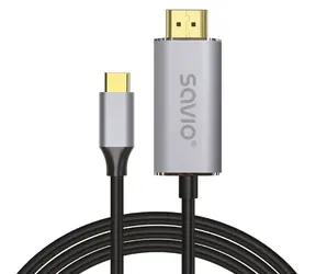 SAVIO / Kabel USB-C - USB-C/HDMI / 2 m / USB 3.2 Gen 2 / stříbrná