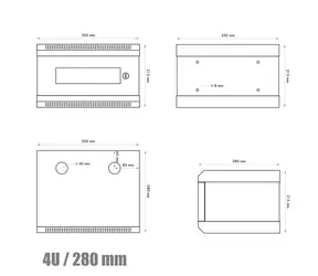 DATACOM 10" rack jednodílný 4U 280 černé / Nástěnný rack / skleněné dveře