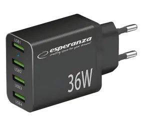 Esperanza EZC107K černá / Nabíječka / 4× USB-A / 36 W / Quick Charge 3.0