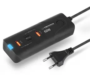 Esperanza EZC109 černá / Síťová nabíječka / 60W / 2× USB-C + 2× USB-A / PD / QC 3.0