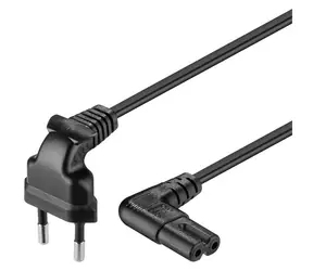 PremiumCord Kabel síťový k magnetofonu zahnutý 0,75m černá / Napájecí kabel / Euro CEE 7/16 – IEC C7