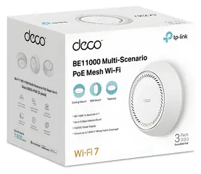 TP-Link Deco BE65-PoE (3-pack) / Wi-Fi 7 systém MESH BE9300 / Tri-band / 2,4 GHz 688 Mbps / 5 GHz 2882 Mbps