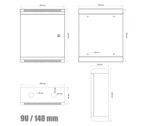 DATACOM Rack 10" 9U/140 / jednodílný / černý / plechové dveře