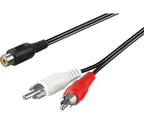 PremiumCord Kabel 1x CINCH F – 2x CINCH M / Propojovací kabel / 20 cm