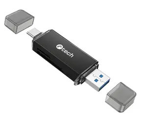 C-TECH UCR-02-AL černá / Čtečka paměťových karet / USB 3.0 / SD, micro SD / USB-A + USB-C