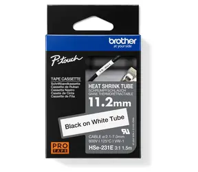 Brother HSE-231E / Smrštitelná bužírka / černý tisk na bílé / šířka 11,2 mm / délka 1,5 m