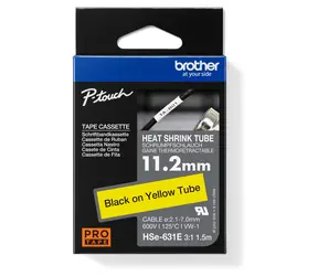 Brother HSE-631E žlutá / Smrštitelná bužírka / černý tisk / 11,2 mm / 1,5 m / smrštitelnost 3:1