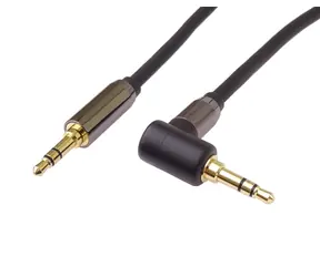 PremiumCord Jack 3,5mm - Jack 3,5mm zahnutý 90° / Propojovací audio kabel / stereo / stíněný / 1,5 m