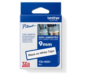 Brother TZE-N221 bílá/černá / Páska do tiskárny štítků / 9 mm / 8 m / nelaminovaná