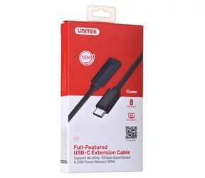 Unitek C14086BK-1.5M černá / Prodlužovací kabel USB-C / USB 3.2 Gen 2 / 1,5 m / 100 W