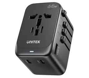 Unitek P1122ABK01 černá / Cestovní nabíjecí adaptér / 65W / 3x USB-C PD / 1x USB-A / universální zástrčka