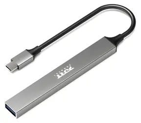 PORT CONNECT 900163 stříbrná / USB-C hub / 4x USB / USB-C PD 100W / hliníkové tělo