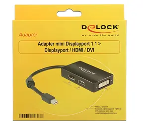DeLock Adaptér Mini DisplayPort na DisplayPort + HDMI + DVI černá / Redukce / pasivní / 1920×1200 / 0,16 m