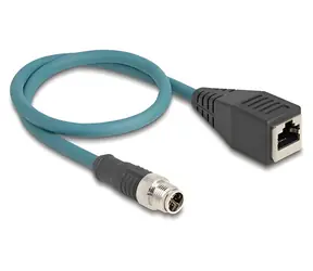 DeLock Kabel M12 X 8pin (M) - RJ45 (F) / Průmyslový síťový kabel / 50 cm