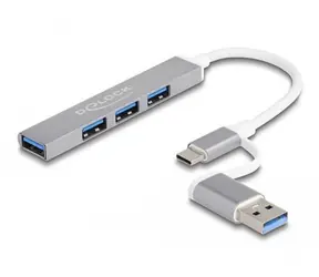 DeLock 64214 / USB hub / USB-A + USB-C / 4 porty / USB 3.2 Gen 1 + USB 2.0 / kovový