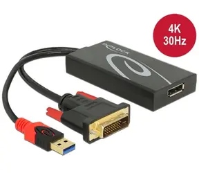 Delock Kabel DVI-D + USB (M) na DisplayPort 1.2 (F) černá / 0,3 m / 4K 3840×2160 / HDCP