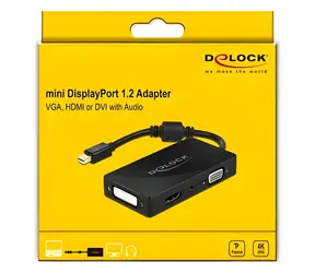Delock Adaptér Mini DisplayPort 1.2 - VGA/HDMI černá / DVI / Audio (F) / 4K / pasivní