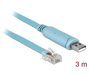DeLock USB 2.0 Typ-A (M) na RS-232 RJ45 (M) modrá / Adaptér / 3 m / FTDI FT232RL