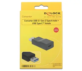 DeLock USB-A na USB-C černá / Adaptér / USB 3.1 Gen 2 / 10 Gbps