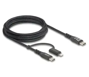 DeLock 2v1 USB-C (M) - USB-C & Lightning (M) 2m černá / Kabel / USB 2.0 / MFi / Fast Charge / 60W
