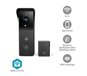 Nedis WIFICDP21BK černá / Chytrý dveřní videotelefon / Wi-Fi / SmartLife / 3MP 1296p / IP54 / baterie 4400 mAh / microSD