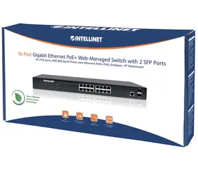Intellinet Switch 16x GE PoE+ Web-Managed 2 SFP-Ports / Switch / 16-port / 1000 Mbps / 16x PoE+ / 2x SFP / 19"