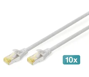 Digitus Patch Cable CAT 6A šedý / Síťový kabel / S/FTP / AWG 26/7 / RJ-45 / 0,5 m / 10 ks