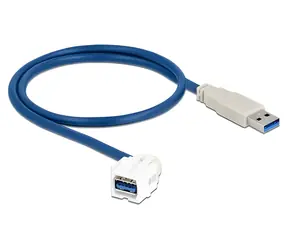 DeLock USB3.0 A samice > USB3.0 A samec bílá / Keystone modul / úhlový 250° / plochý kabel / AWG 30/24