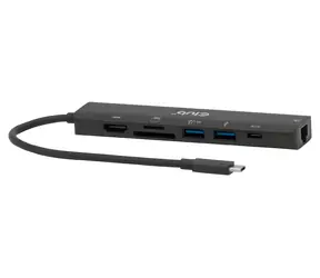 CLUB3D CSV-2553 černá / USB-C hub 7v1 / HDMI 4K 60Hz / 2x USB-A / USB-C PD 100W / Gigabit LAN / SD/microSD
