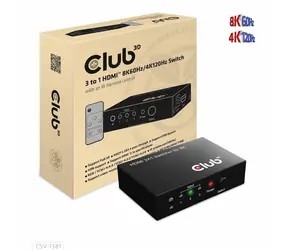 Club3D CSV-1381 HDMI switchbox černá / 3× HDMI vstup / 8K 60Hz / 4K 120Hz / HDMI 2.1a