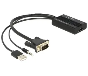 DeLock Adaptér VGA na HDMI / audio / USB napájení / Full HD 1920×1080 / černá