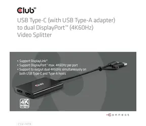 Club3D CSV-1478 / Adaptér / USB-C na 2x DisplayPort / 4K 60Hz